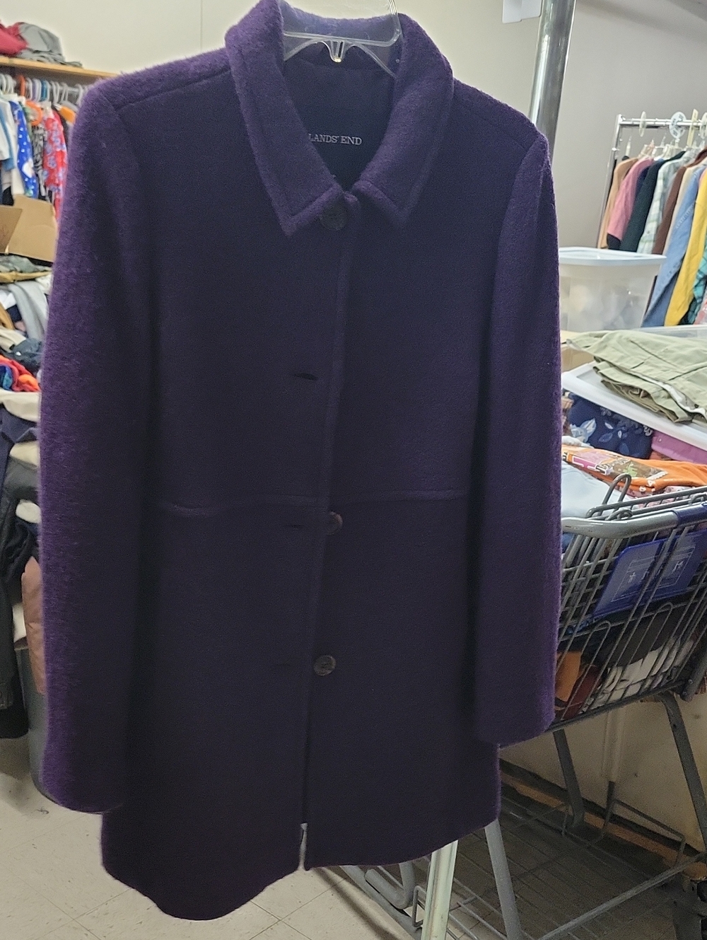 Lands' End Women's Deep Purple Wool-Blend Pea Coat